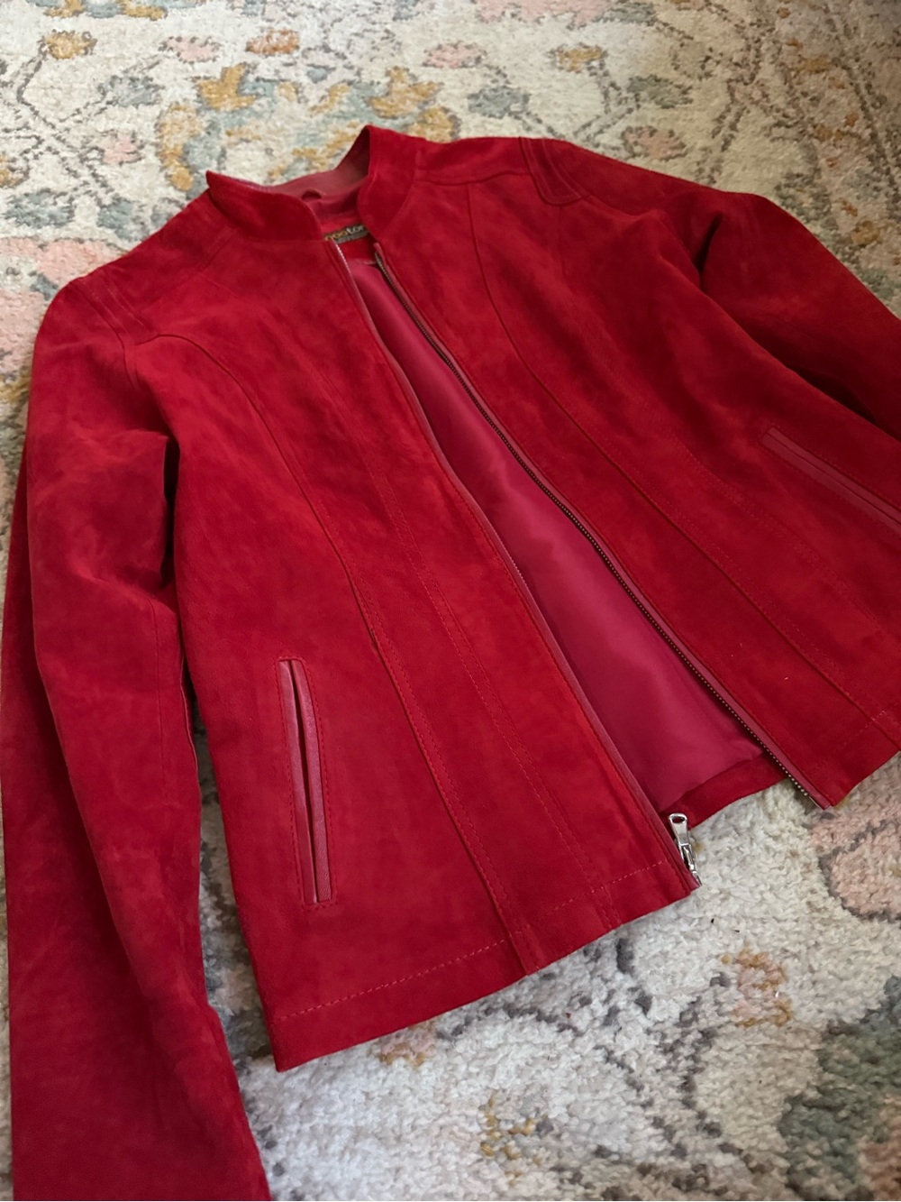 Red Suede Zip-Front Jacket